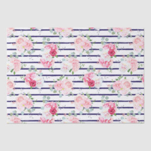 Floral Pattern on Horizontal Stripe Roses Peony    Tissue Paper