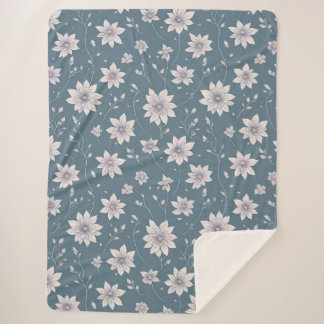Floral Pattern on Teal Background Sherpa Blanket