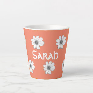 Floral pattern Orange custom name Latte Mug