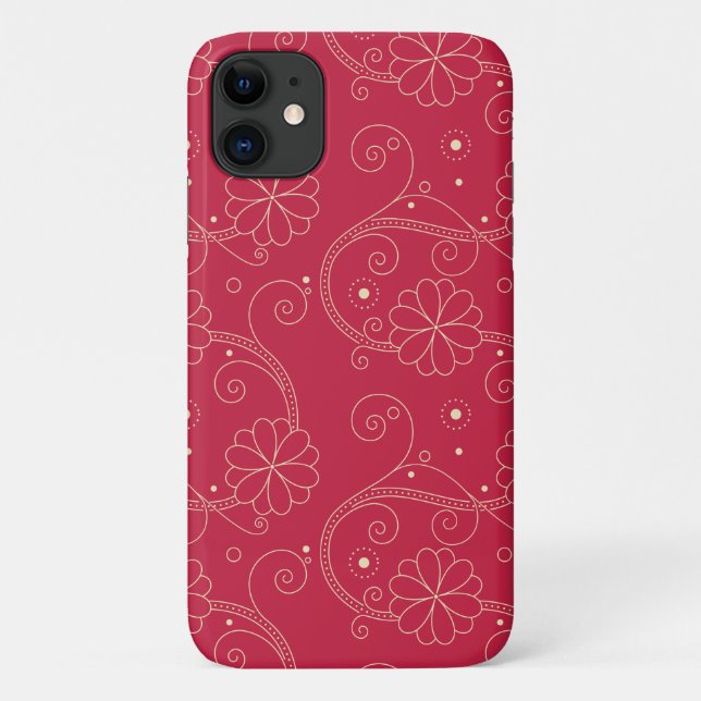 Floral Pattern, Pattern Of Flowers, Dots, Red Case-Mate iPhone Case (Back)