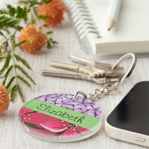 Floral Pattern, Pattern Of Flowers, Your Name Keychain