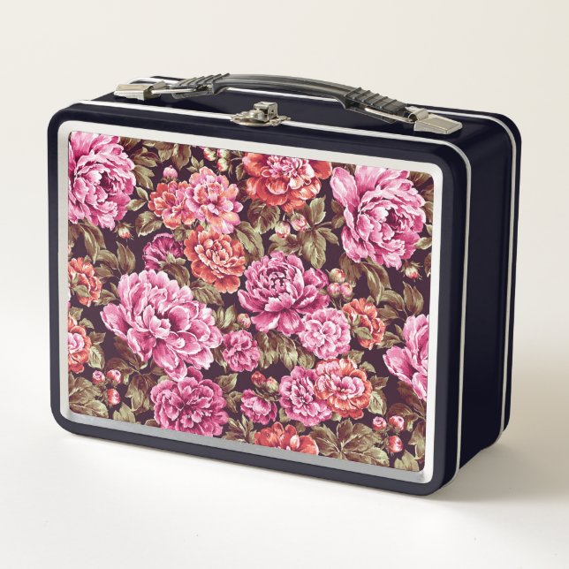 Floral Pattern- Peonies Metal Lunch Box (Front)