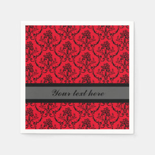 Floral Pattern (personalize) Red and Black Napkin
