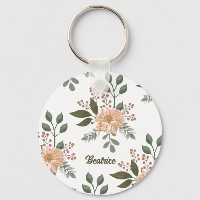 Floral Pattern - Personalized Keychain (Front)