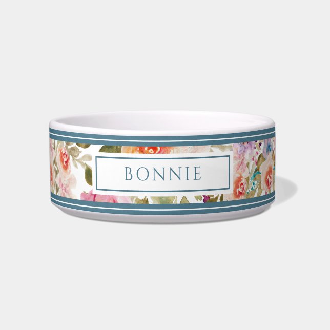 Floral Pattern Personalized Pet Bowl (Front)