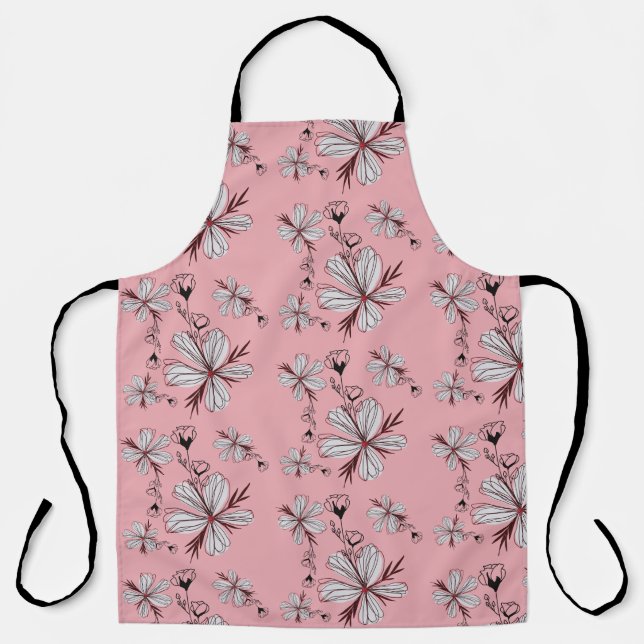 FLORAL PATTERN PINK BACKGROUND  APRON (Front)