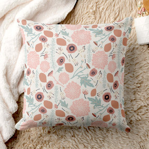 Floral Pattern Pink Cream Blue  Throw Pillow