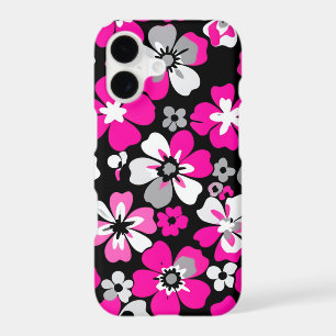 Floral Pattern Pink Grey White Black iPhone Case