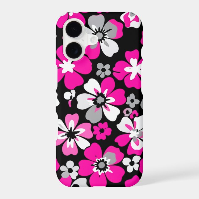 Floral Pattern Pink Grey White Black iPhone Case (Verso)
