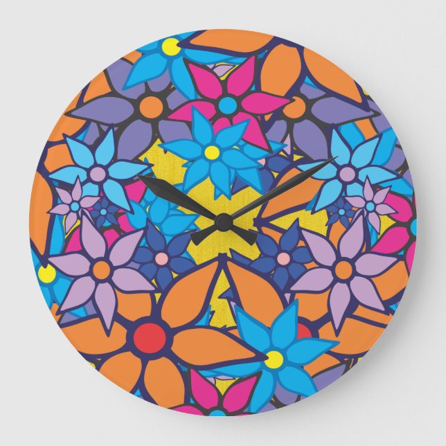 Floral Pattern Pop Art #3 Large Clock (Front)
