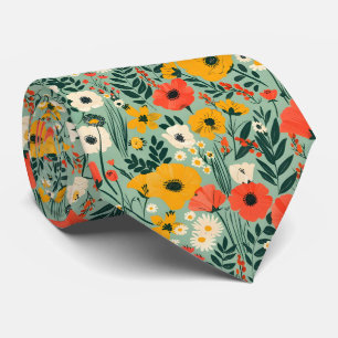 Floral Pattern Pretty Flowers Green Tie