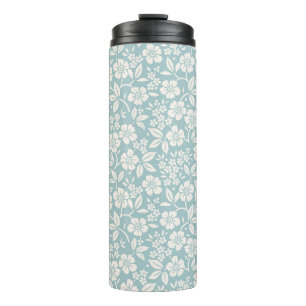 Floral pattern. Pretty flowers on grey blue backgr Thermal Tumbler