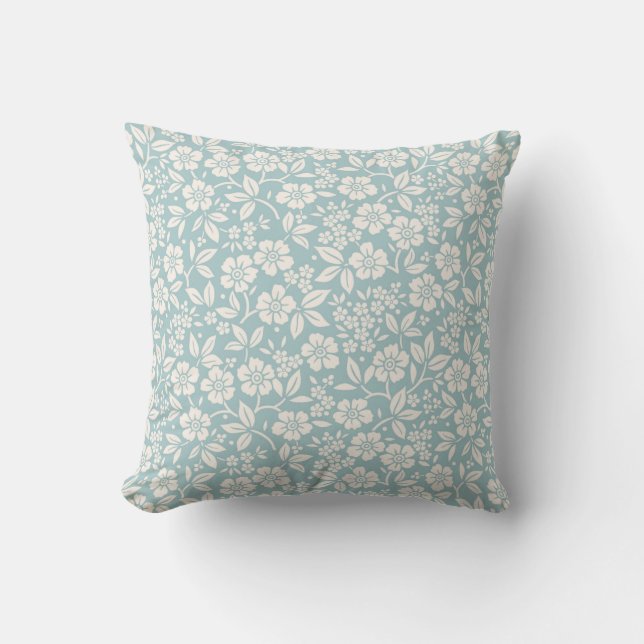 Floral pattern. Pretty flowers on grey blue backgr Throw Pillow (Front)