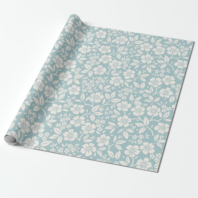 Floral pattern. Pretty flowers on grey blue backgr Wrapping Paper (Unrolled)