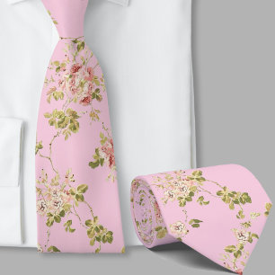 Floral pattern pretty pink retro flowers tie