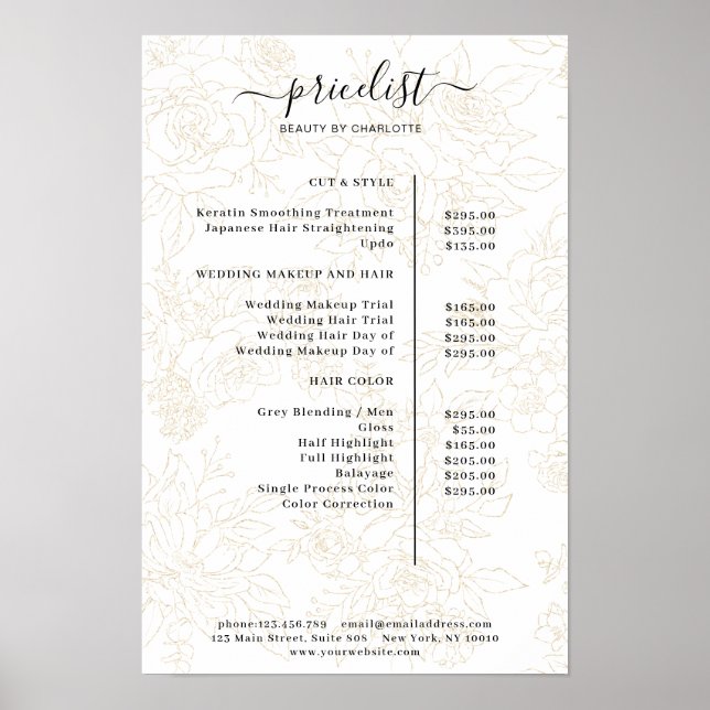 Floral Pattern Price List Poster (Front)