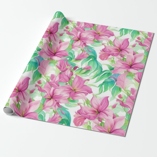 Floral Pattern Puakenikeni Flowers Wrapping Paper (Unrolled)