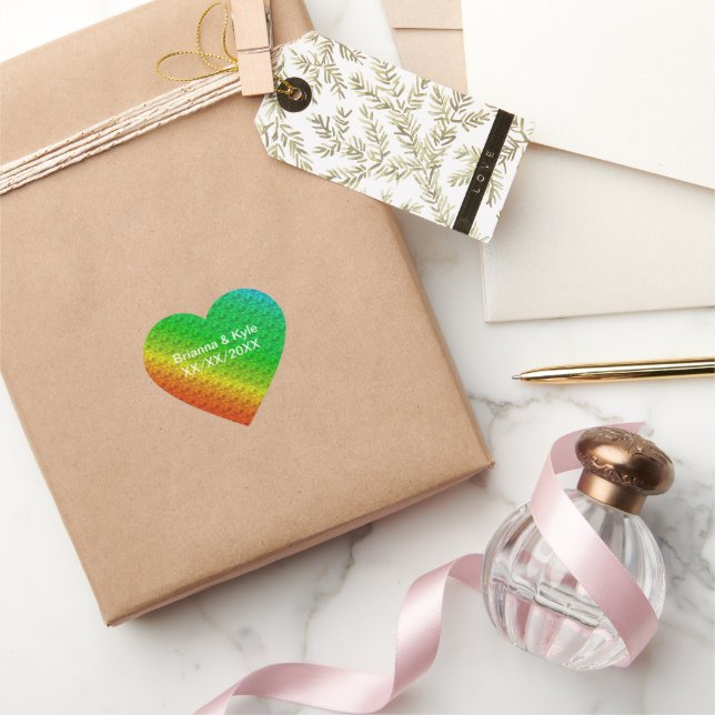 Floral Pattern Rainbow Autumn Wedding Heart Sticker (Gifting)