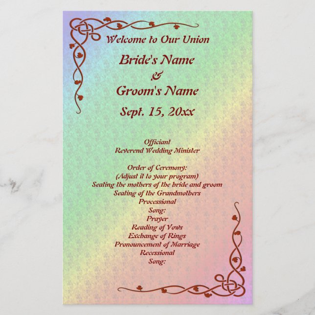 Floral Pattern Rainbow Autumn Wedding Program (Front)