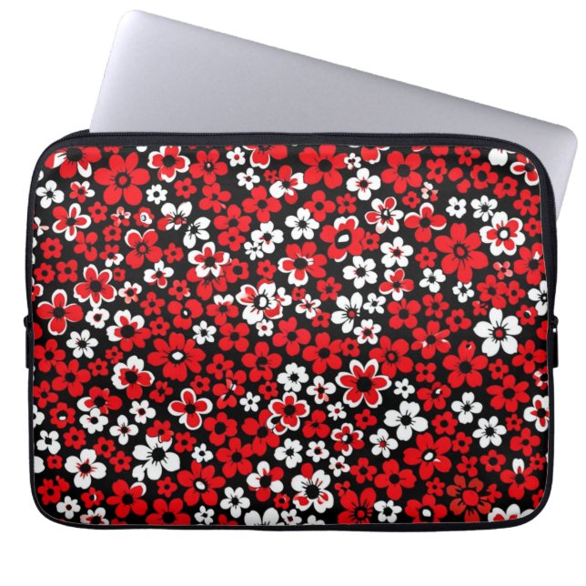 Floral pattern red and white laptop sleeve (Front)