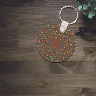 Floral pattern red wildflowers name Keychain