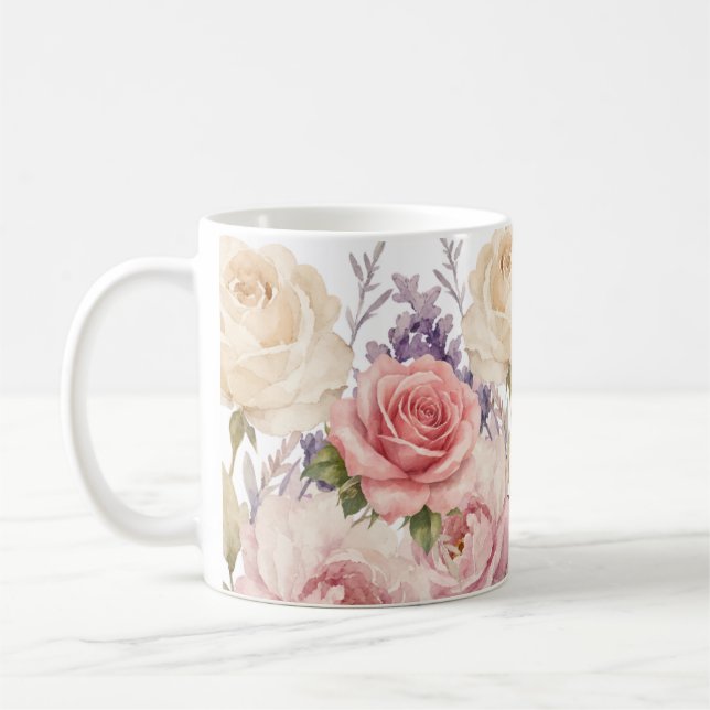 floral pattern roses coffee mug (Left)