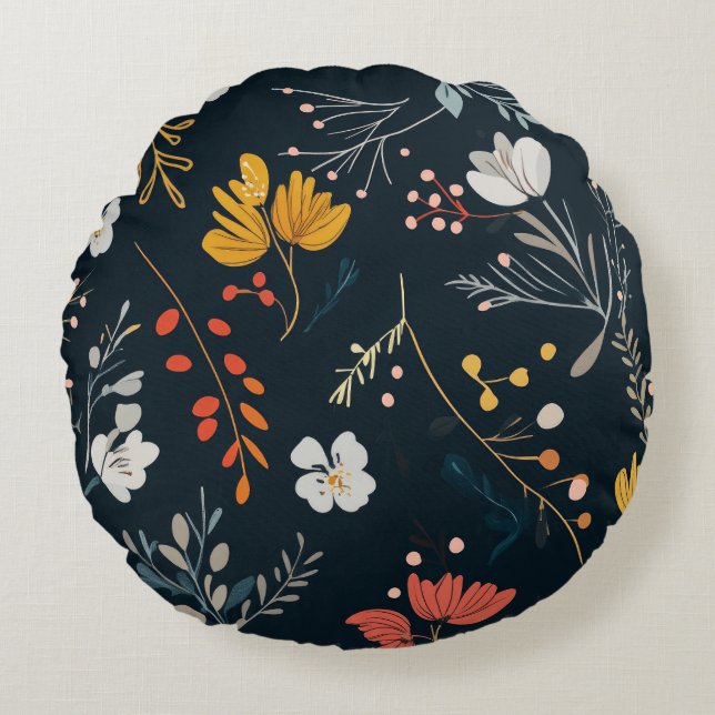 Floral Pattern Round Pillow (Front)