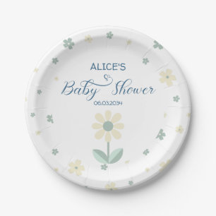 Floral Pattern Sage Green Boy Baby Shower Paper Plate