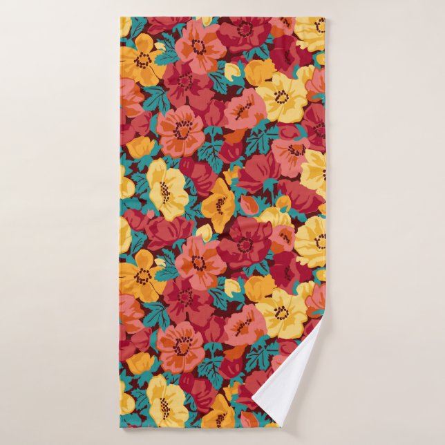 Floral pattern seamless retro. Anemones Bath Towel (Bath Towel)