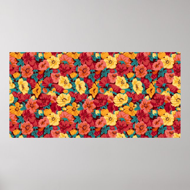 Floral pattern seamless retro. Anemones Poster (Front)