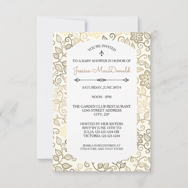 Floral Pattern Sepia - 3x5 Baby Shower Invitation (Front)