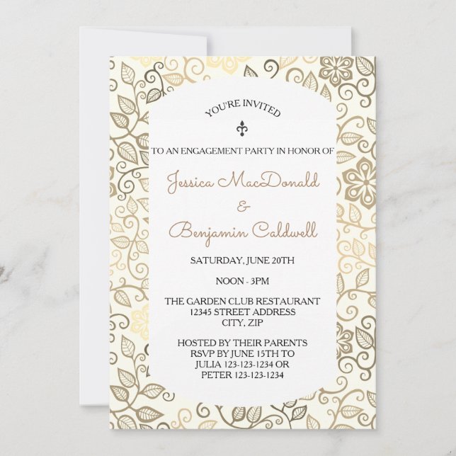 Floral Pattern Sepia - Engagement Party Invitation (Front)