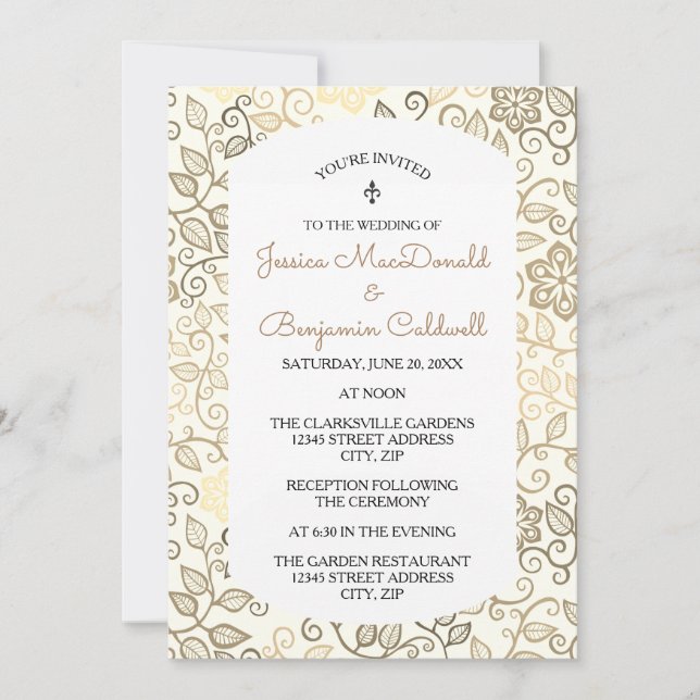 Floral Pattern Sepia - Wedding & Reception Invite (Front)