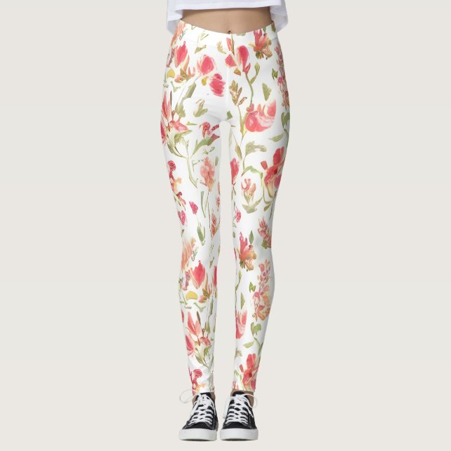 Floral Pattern Snapdragon Flowers Leggings (Front)