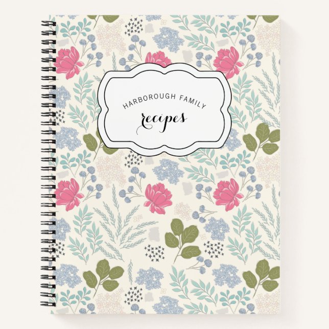 Floral Pattern Spring Family Recipe Notebook (Front)