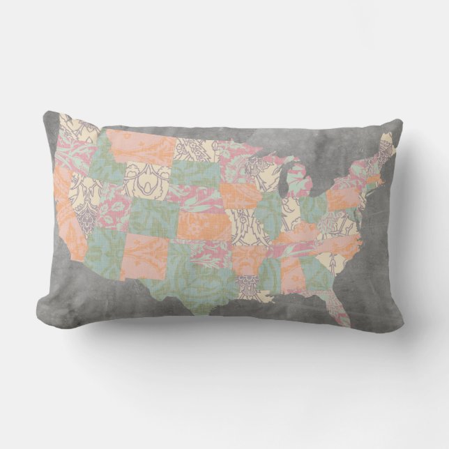 Floral Pattern States Map Lumbar Pillow (Front)