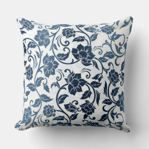 Floral pattern teal and navy colours throw pillow