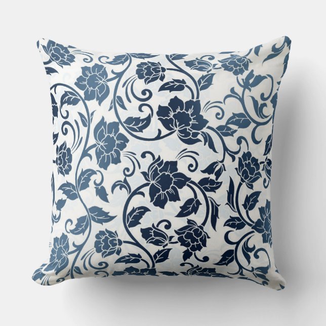 Floral pattern teal and navy colours throw pillow (Front)