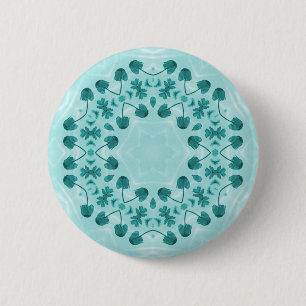 Floral Pattern, Teal Blue 2 Inch Round Button