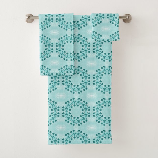 Floral Pattern, Teal Blue Bath Towel Set (Insitu)