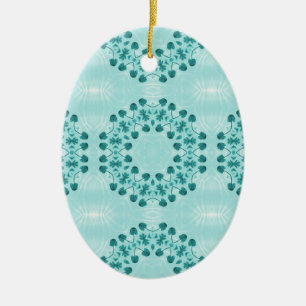 Floral Pattern, Teal Blue Ceramic Ornament