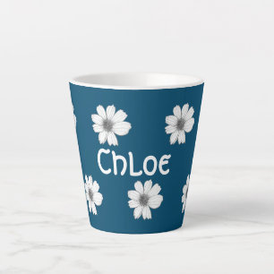 Floral pattern Teal Blue custom name Latte Mug