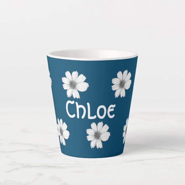 Floral pattern Teal Blue custom name Latte Mug (Front)