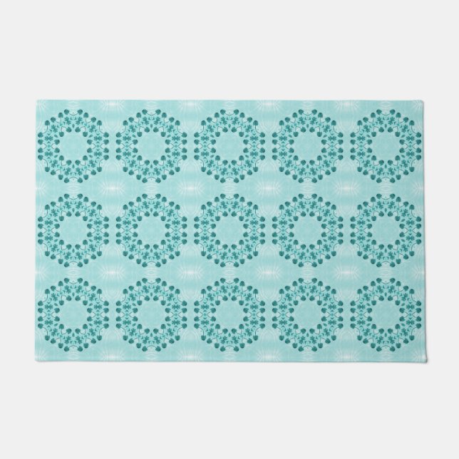 Floral Pattern, Teal Blue Doormat (Front)