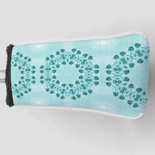 Floral Pattern, Teal Blue Golf Head Cover (Front)
