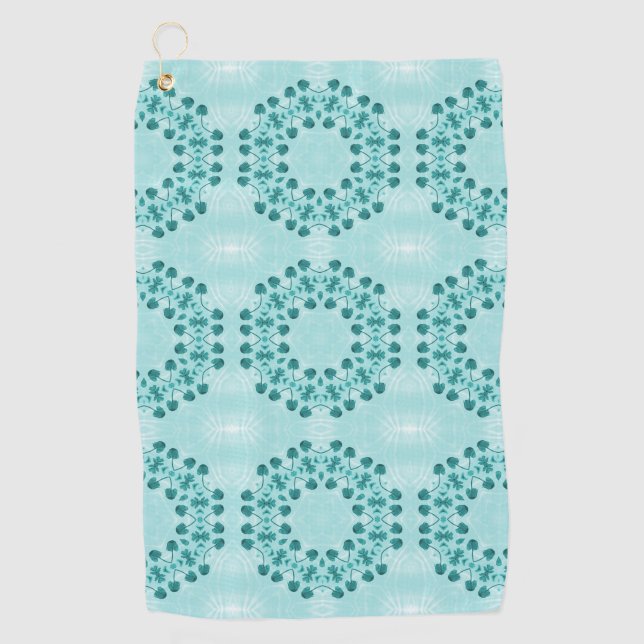 Floral Pattern, Teal Blue Golf Towel (Front)