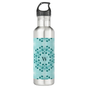 Floral Pattern, Teal Blue Initial 710 Ml Water Bottle