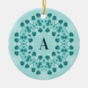 Floral Pattern, Teal Blue Initial Ceramic Ornament
