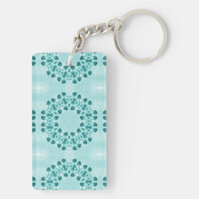 Floral Pattern, Teal Blue Keychain (Back)