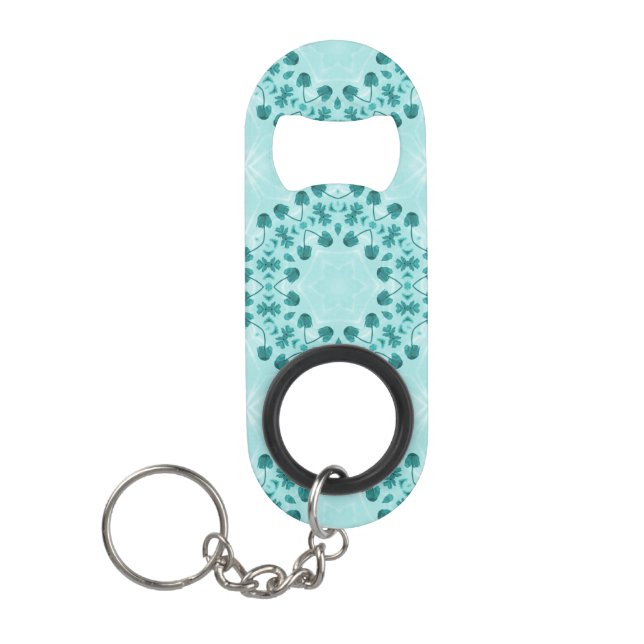 Floral Pattern, Teal Blue Keychain Bottle Opener (Front)